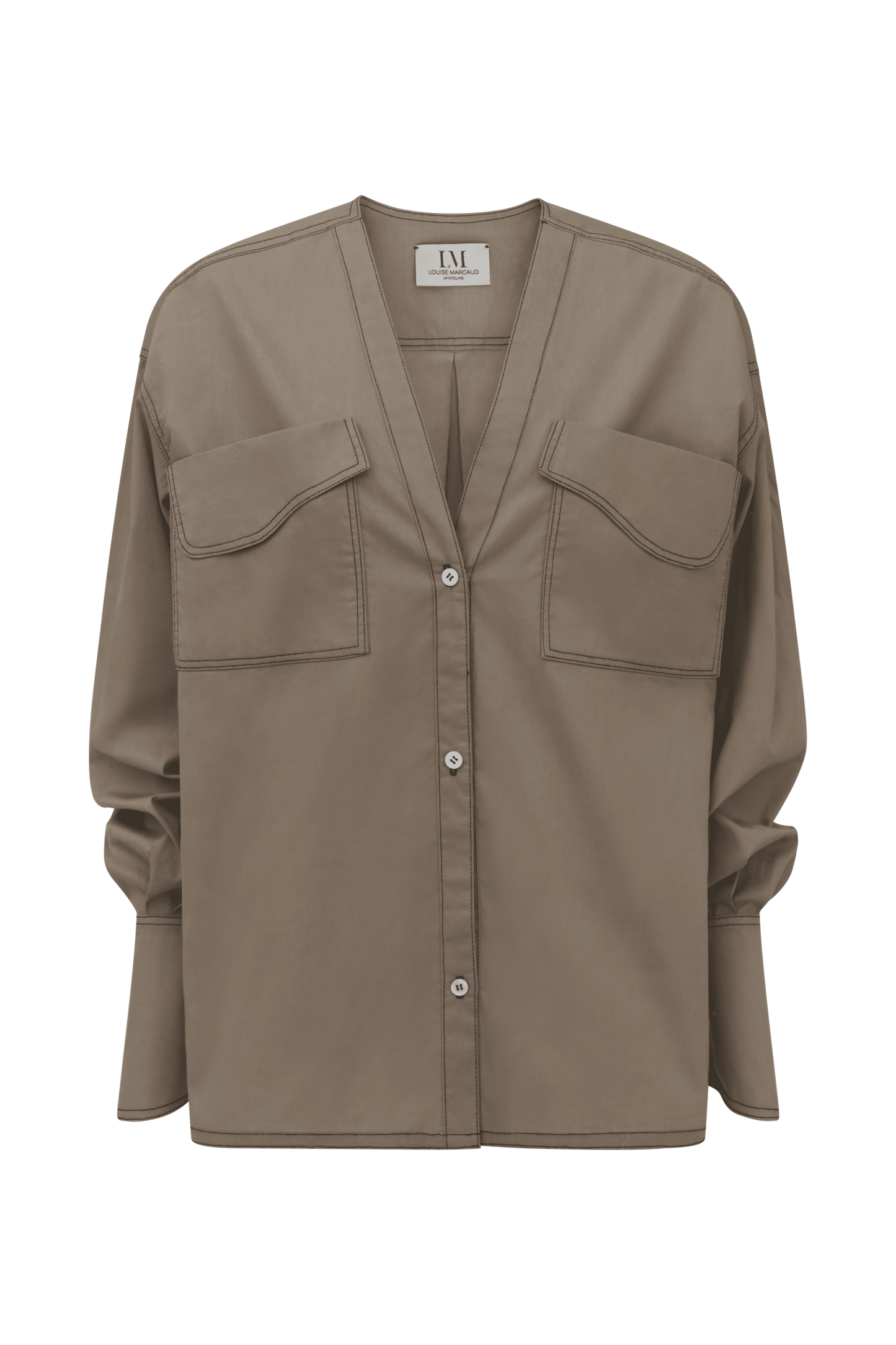 CHEMISE ZIGZAG, 100% coton beige souple, double poches avec rabat en vague Louise Marcaud.