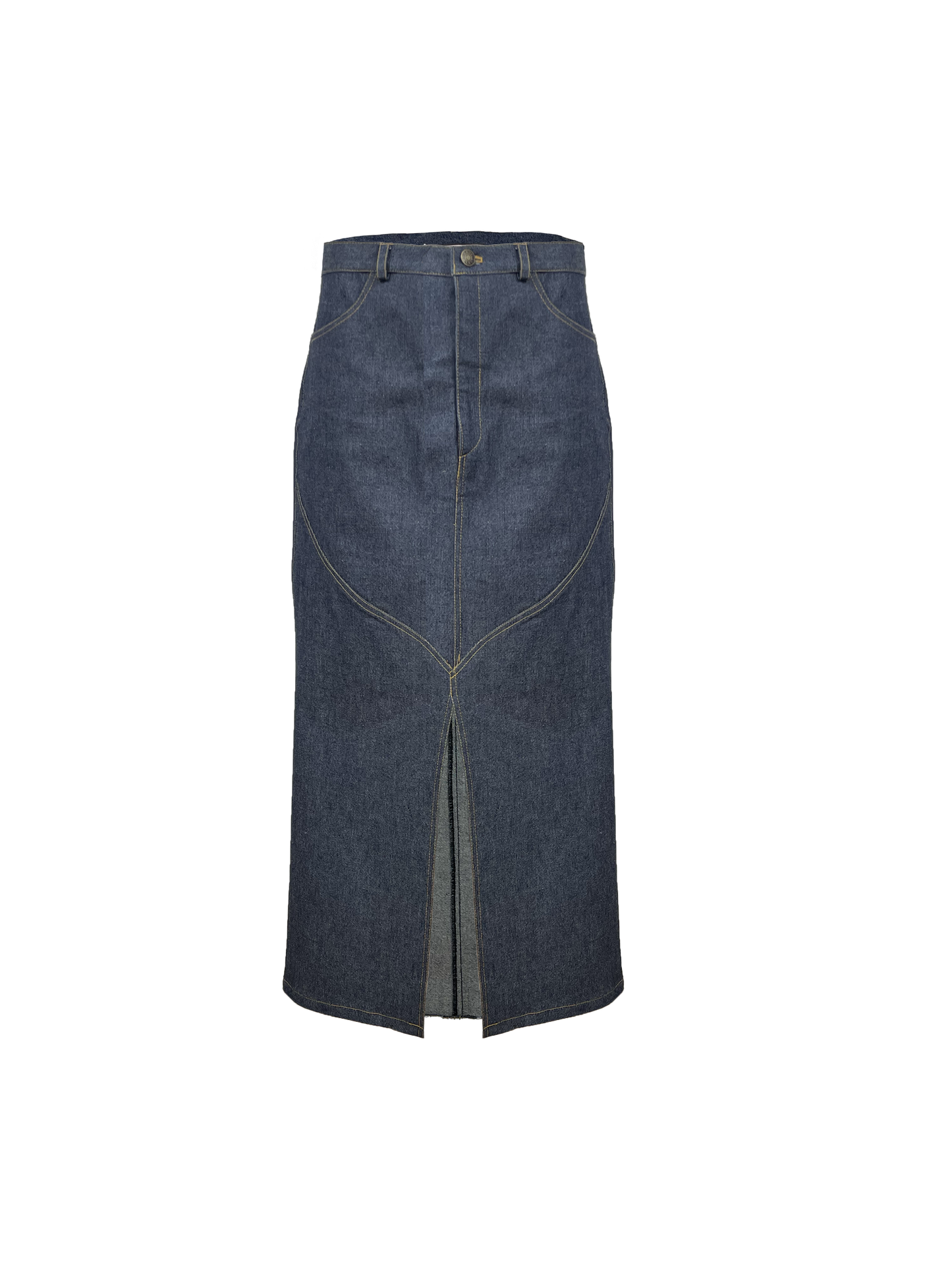 JUPE ADA, avant, taille haute, fente au centre, longueur mollet, découpe vague Louise Marcaud.