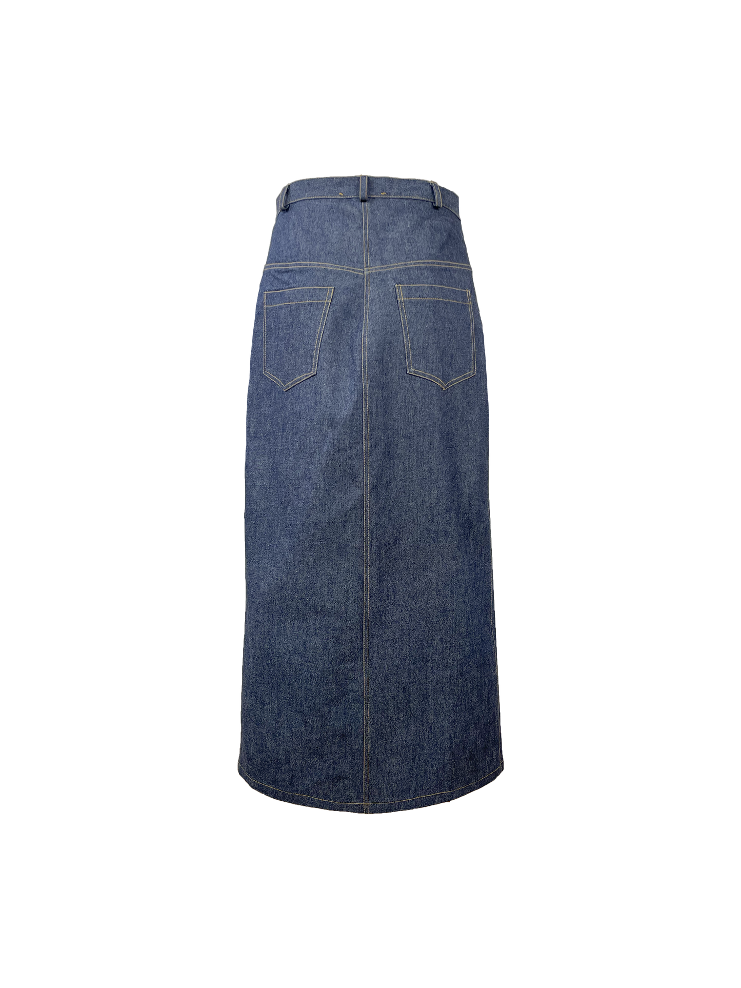 JUPE ADA, arrière, jean brut, poches plaquées, taille haute, 100% coton.