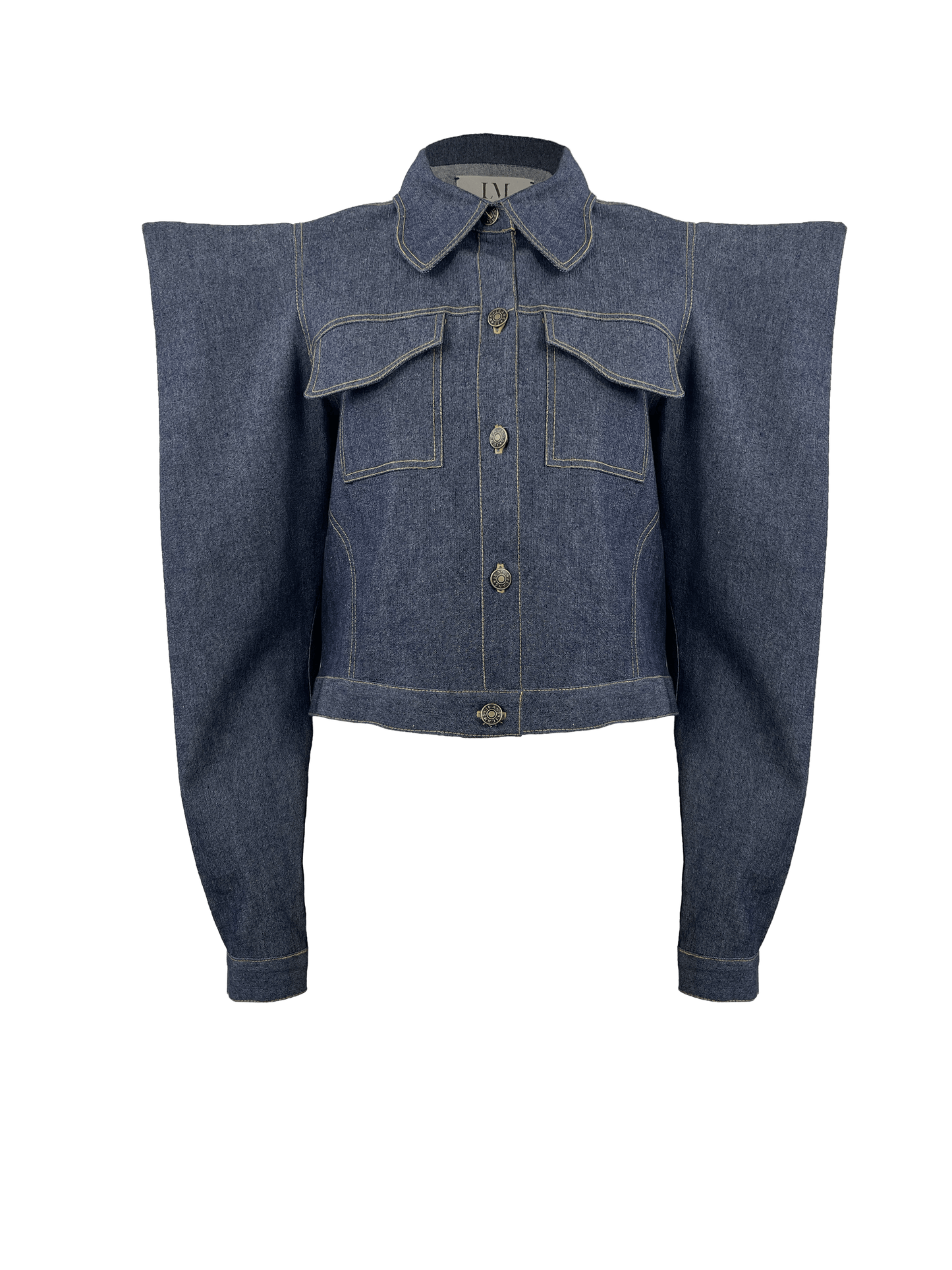 VESTE SONORA 100% coton, pièce ajustée, rabat structuré, boutons pression, crop top.