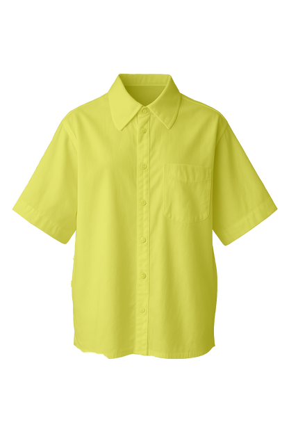 Chemise PAF JAUNE, oversize, manches courtes, coupe fluide et col en forme de vague 100% Coton.