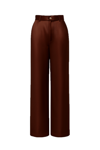 PANTALON TOC TOC, fluide taille droite, jambes larges, couleur aubergine marron.